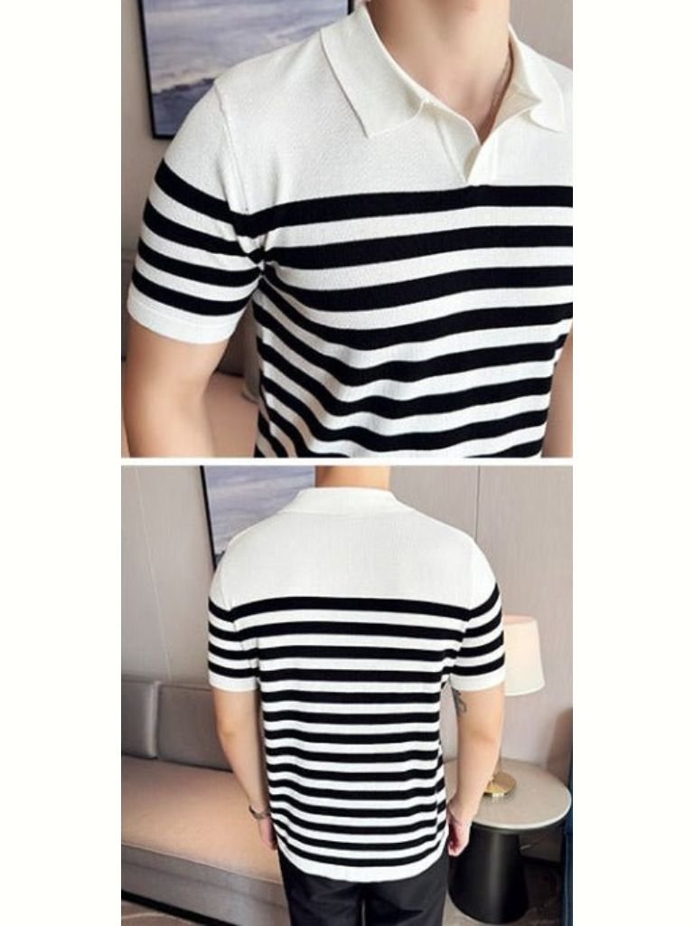 Jesse - Black and White Striped Polo
