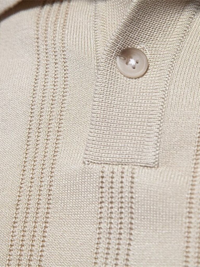 Keegan - Cream Textured Knit Polo