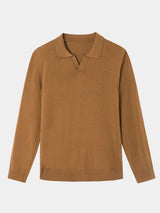 Landon - Brown Long Sleeve Open Collar Polo