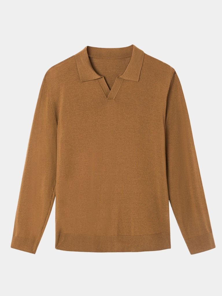 Landon - Brown Long Sleeve Open Collar Polo