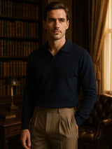 Landon - Brown Long Sleeve Open Collar Polo