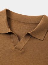 Landon - Brown Long Sleeve Open Collar Polo