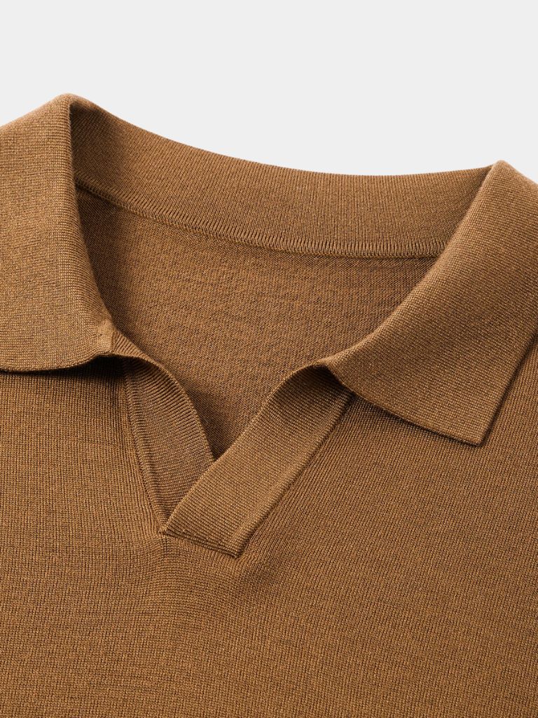 Landon - Brown Long Sleeve Open Collar Polo