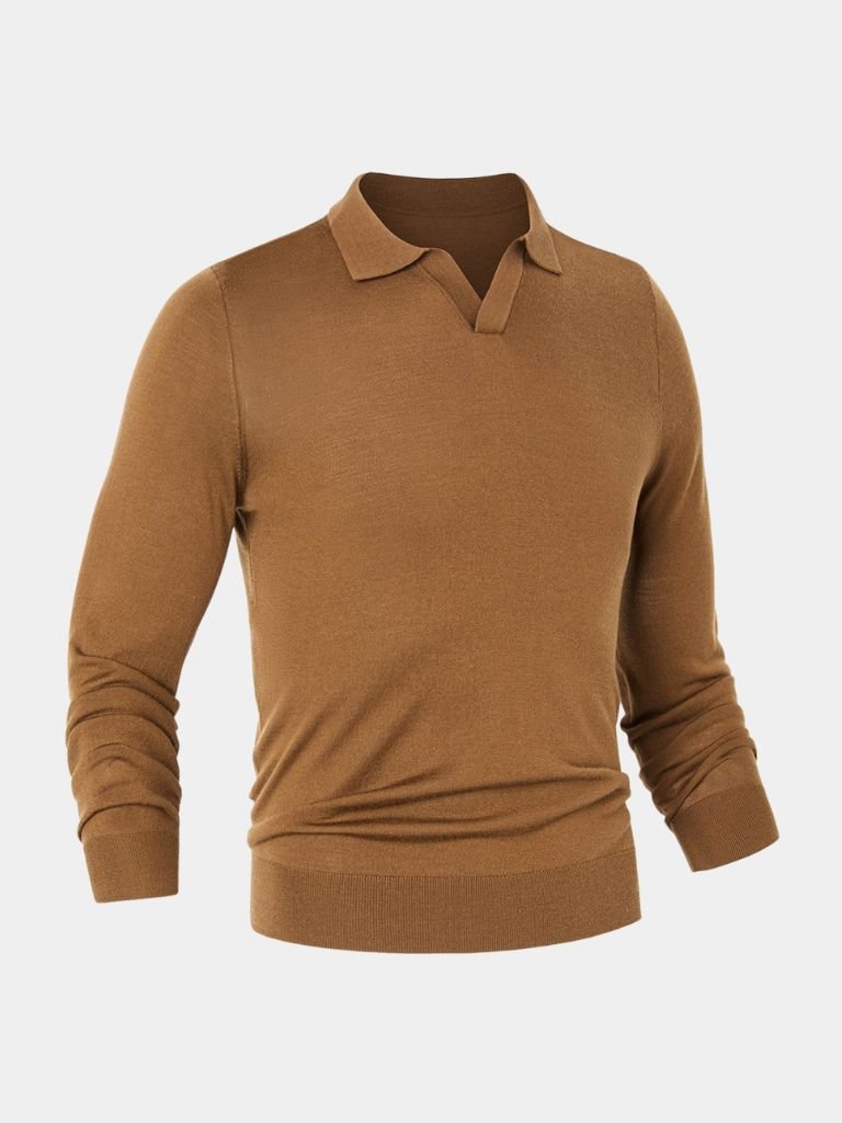Landon - Brown Long Sleeve Open Collar Polo