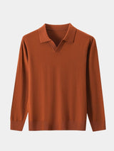Landon - Brown Long Sleeve Open Collar Polo