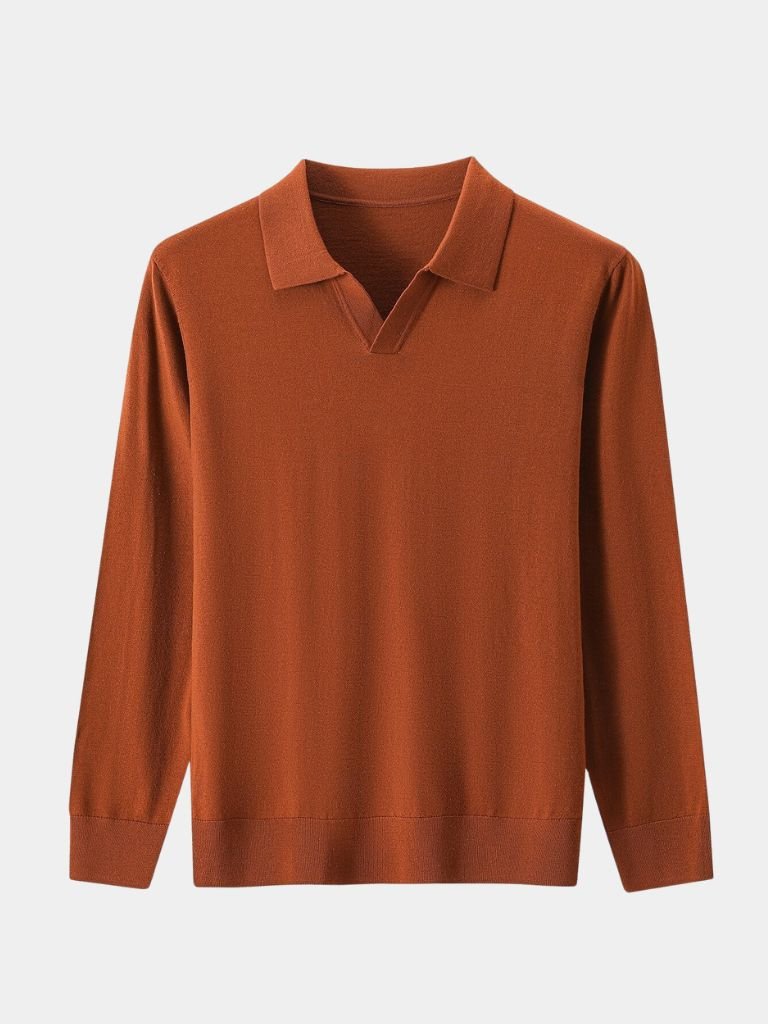 Landon - Brown Long Sleeve Open Collar Polo