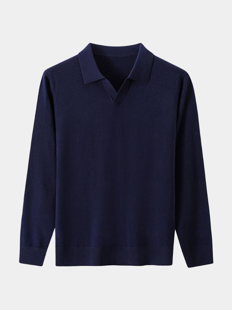 Landon - Brown Long Sleeve Open Collar Polo