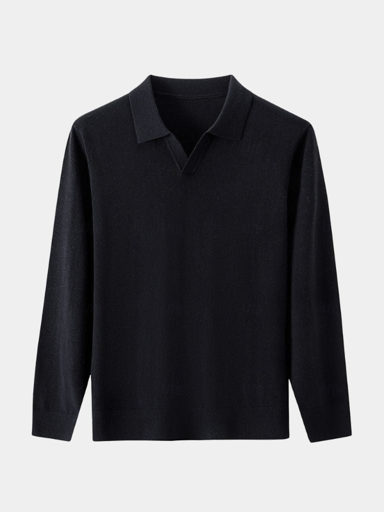 Landon - Brown Long Sleeve Open Collar Polo