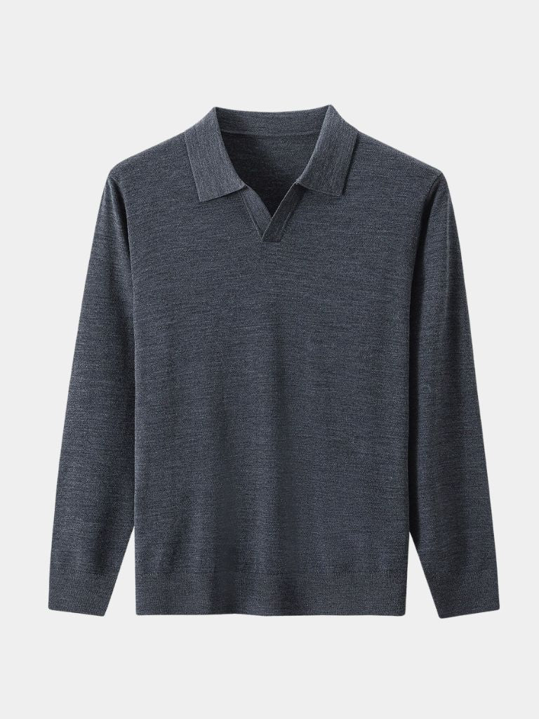 Landon - Brown Long Sleeve Open Collar Polo
