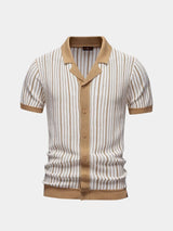 Quinn - Striped Knit Polo with Button Placket
