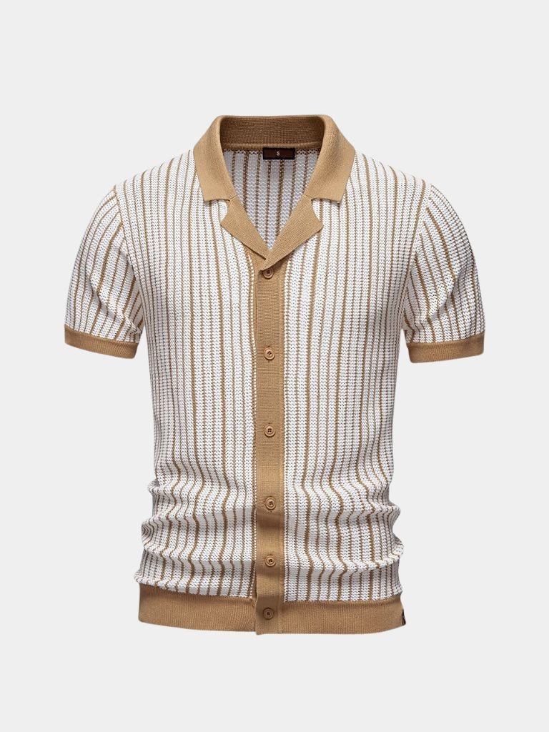 Quinn - Striped Knit Polo with Button Placket
