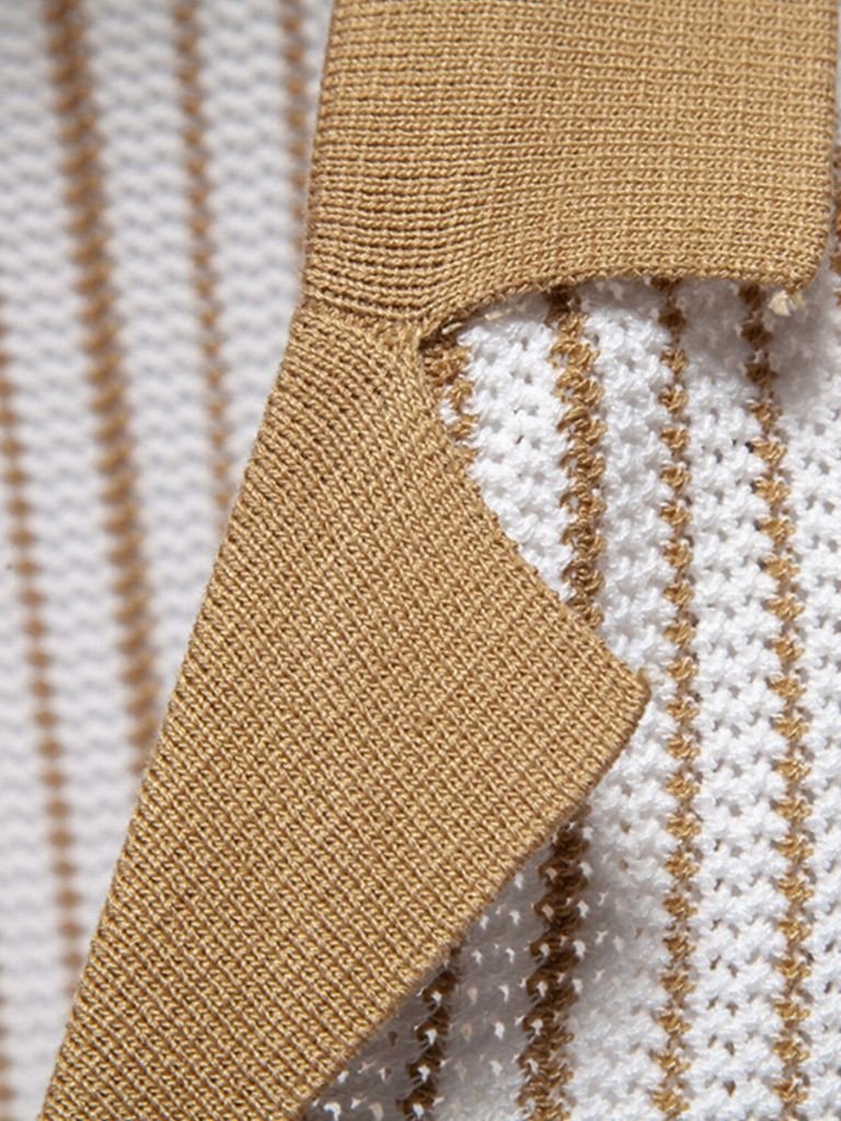Quinn - Striped Knit Polo with Button Placket