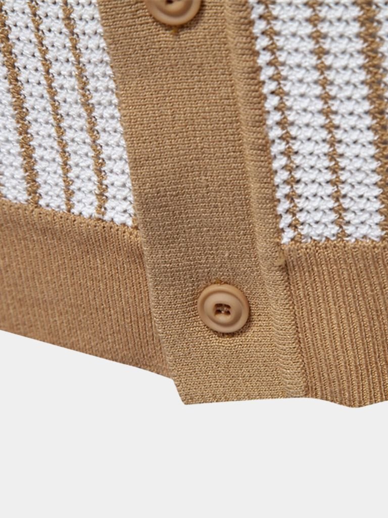 Quinn - Striped Knit Polo with Button Placket