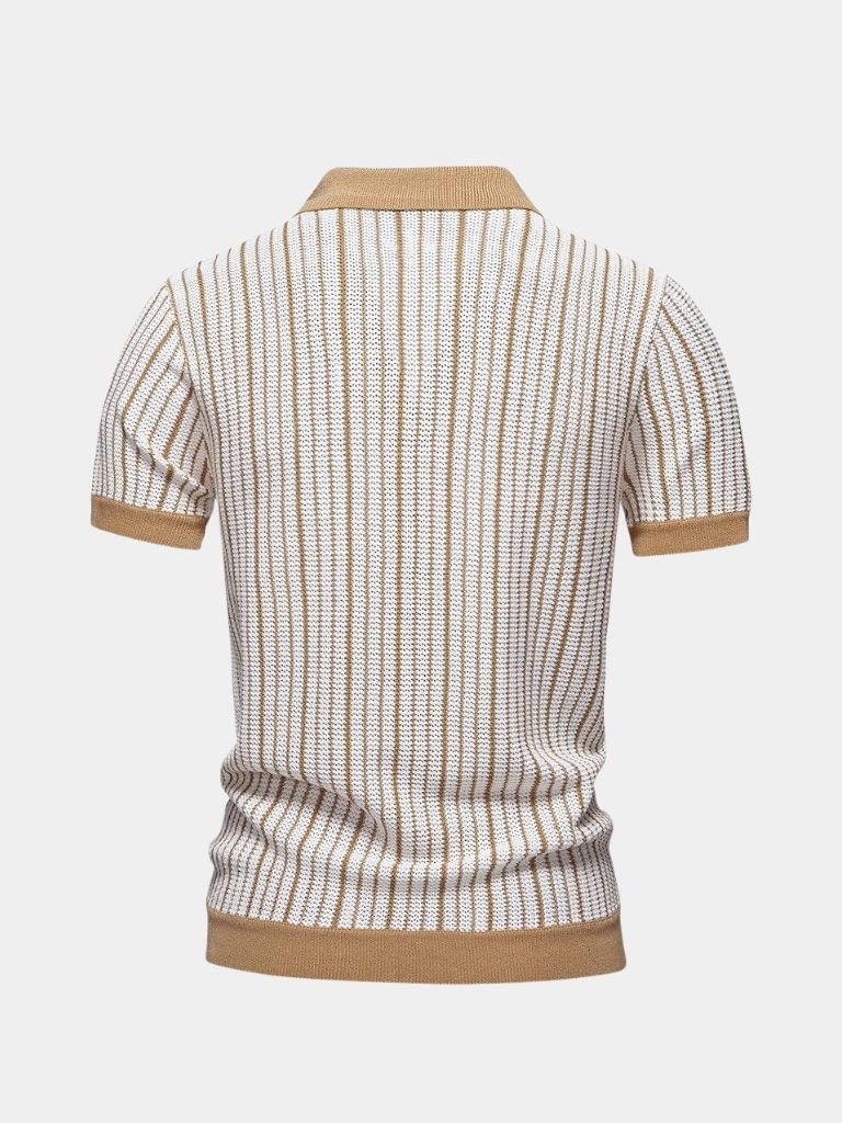 Quinn - Striped Knit Polo with Button Placket