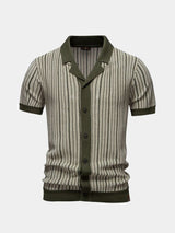 Quinn - Striped Knit Polo with Button Placket