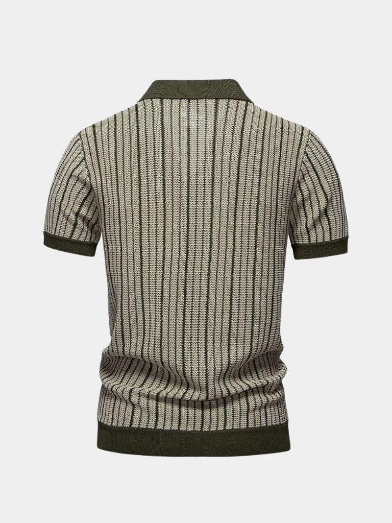 Quinn - Striped Knit Polo with Button Placket