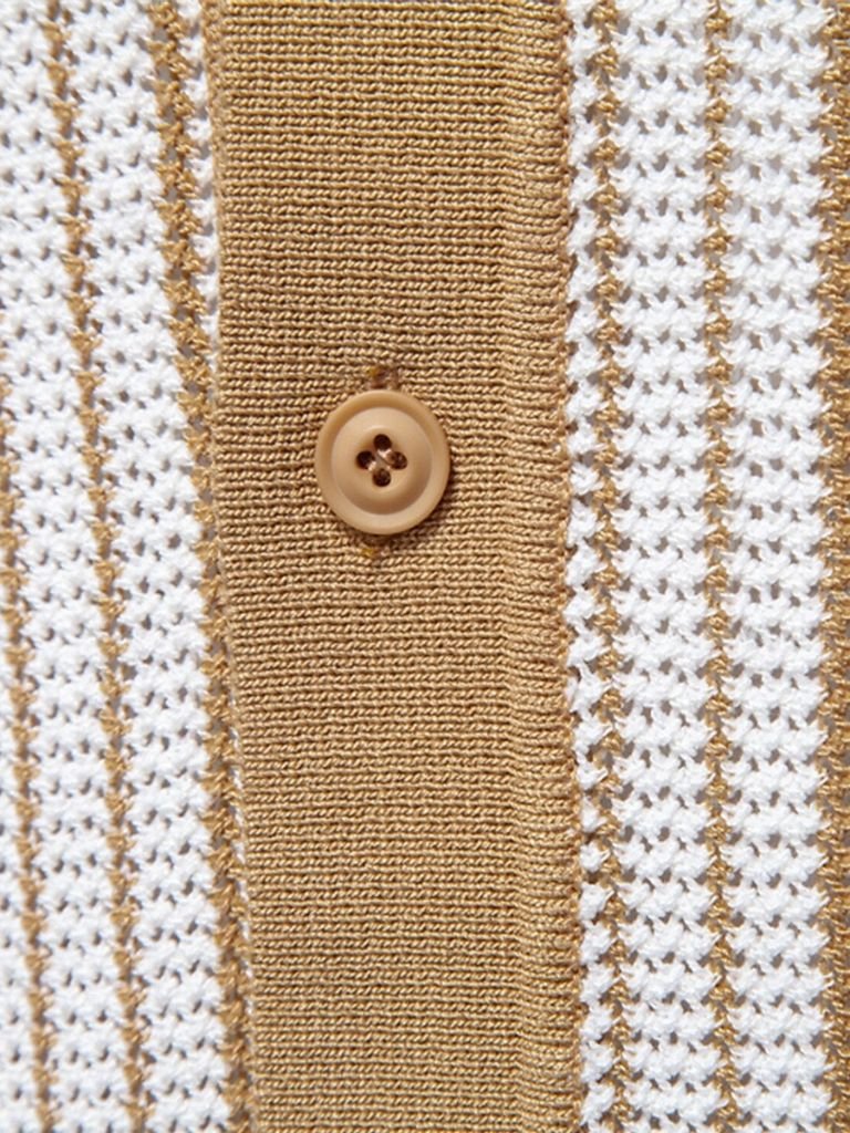 Quinn - Striped Knit Polo with Button Placket