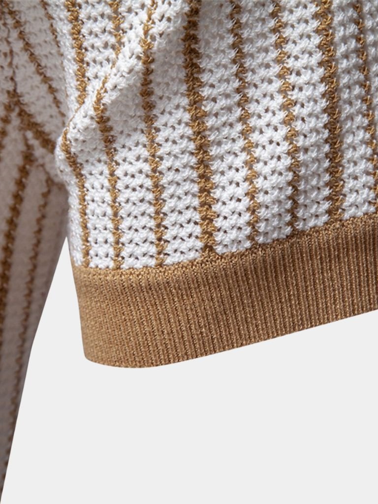 Quinn - Striped Knit Polo with Button Placket