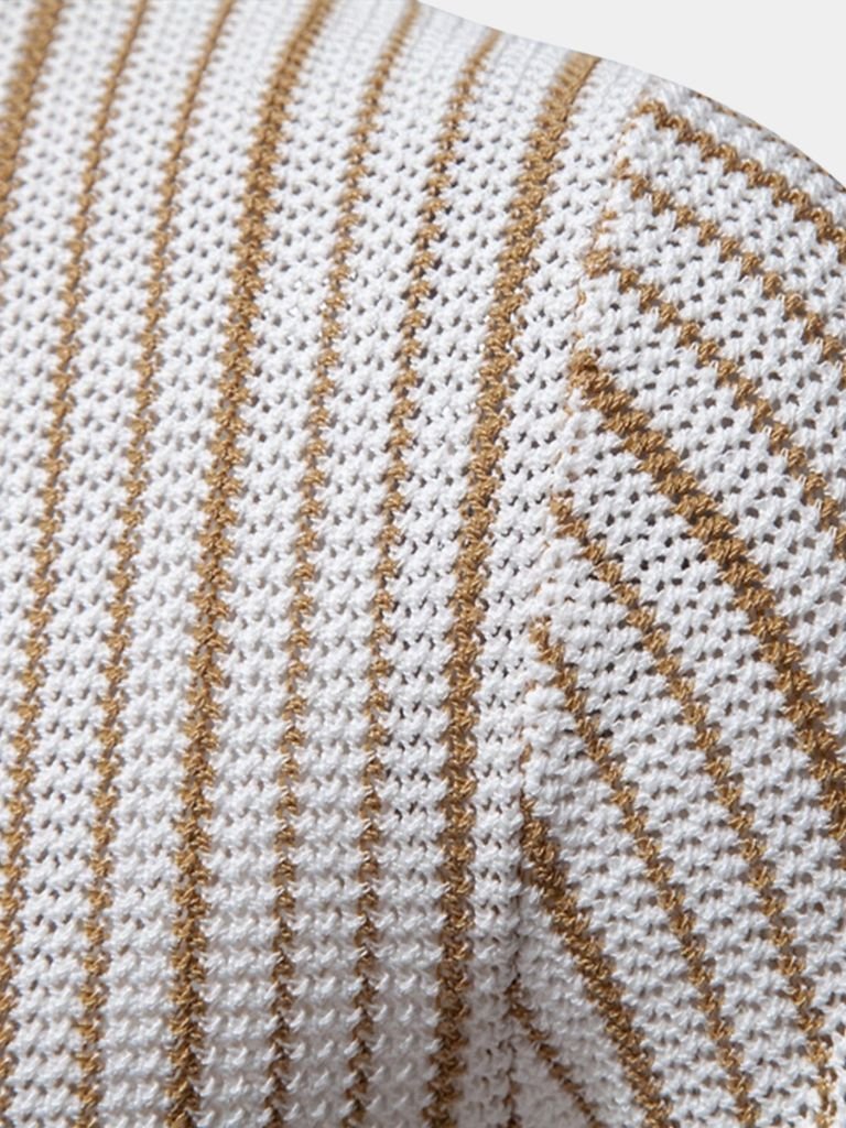 Quinn - Striped Knit Polo with Button Placket