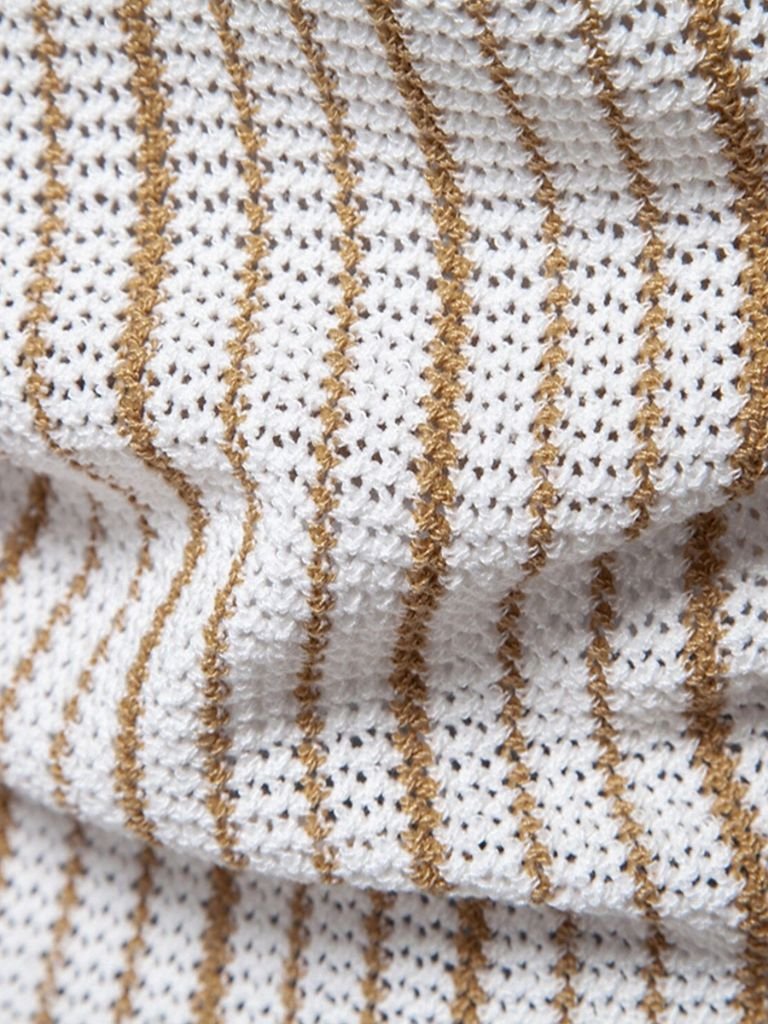 Quinn - Striped Knit Polo with Button Placket