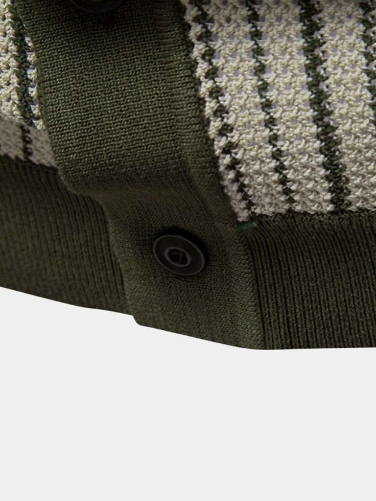 Quinn - Striped Knit Polo with Button Placket