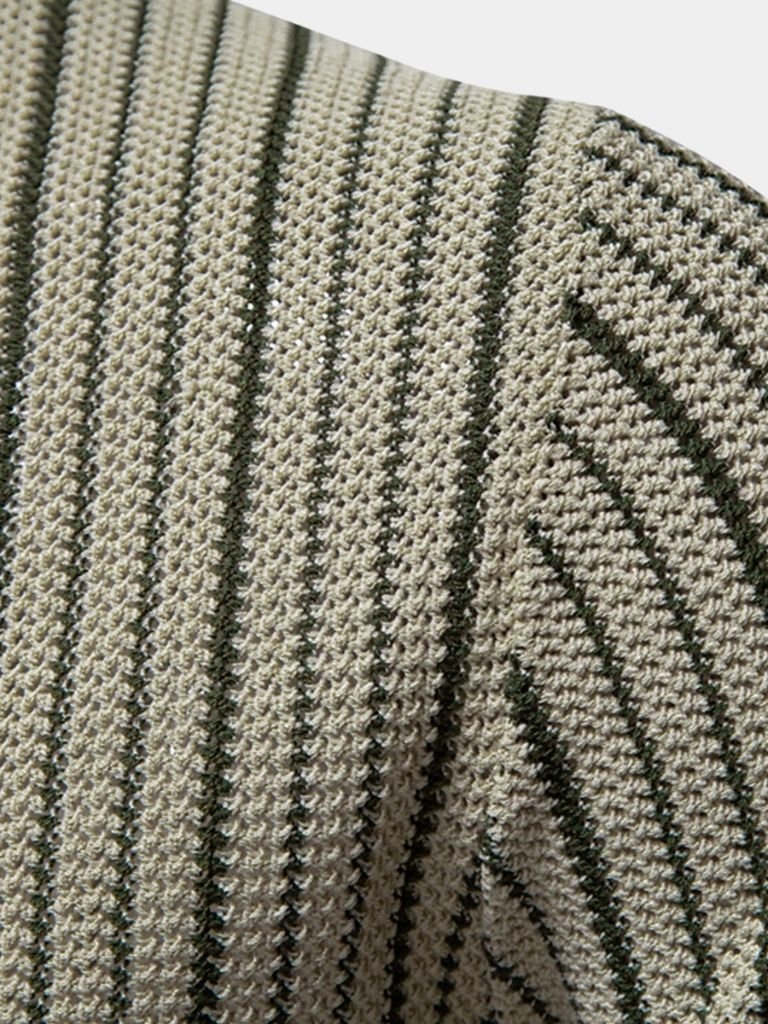 Quinn - Striped Knit Polo with Button Placket