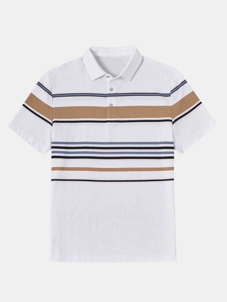 Riley - White Polo with Multicolour Stripes
