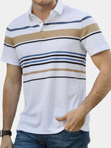 Riley - White Polo with Multicolour Stripes