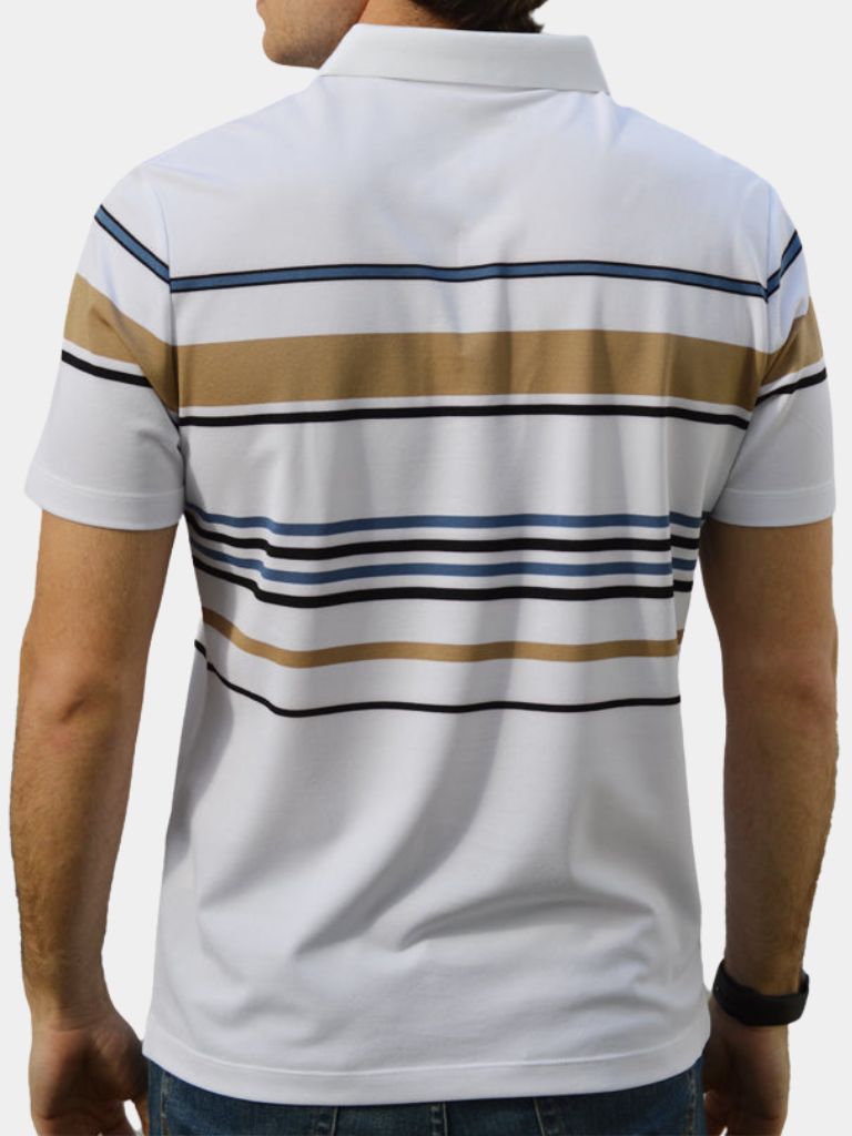 Riley - White Polo with Multicolour Stripes