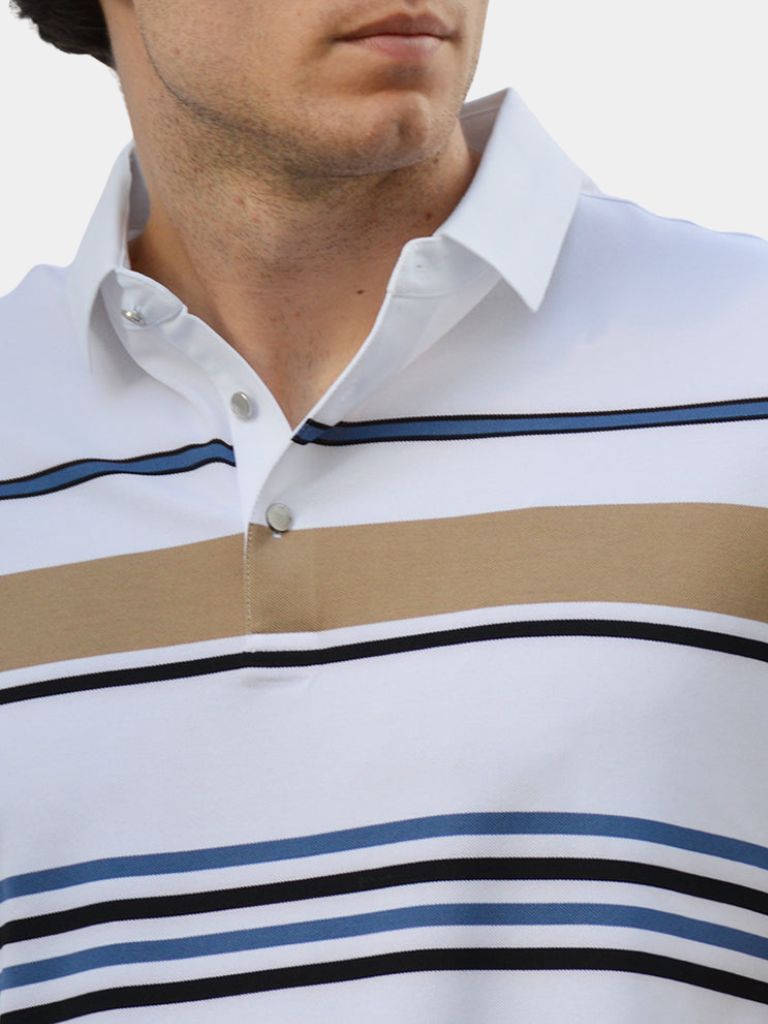 Riley - White Polo with Multicolour Stripes