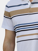 Riley - White Polo with Multicolour Stripes