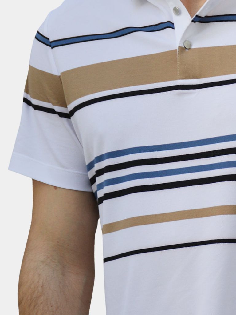 Riley - White Polo with Multicolour Stripes