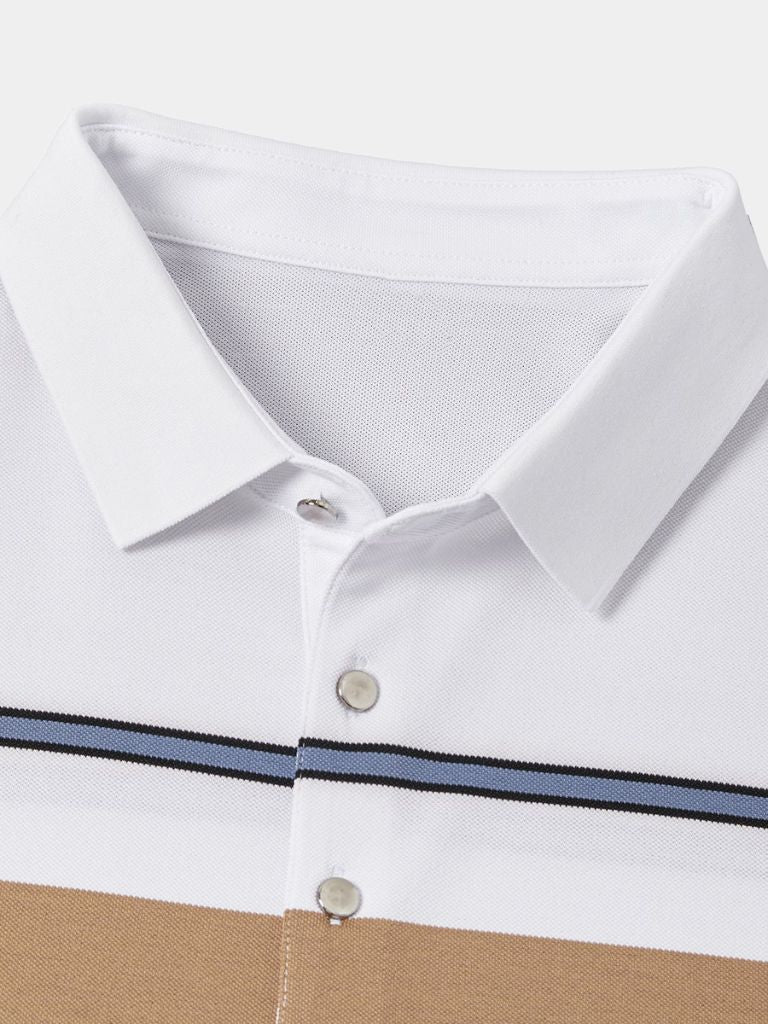 Riley - White Polo with Multicolour Stripes