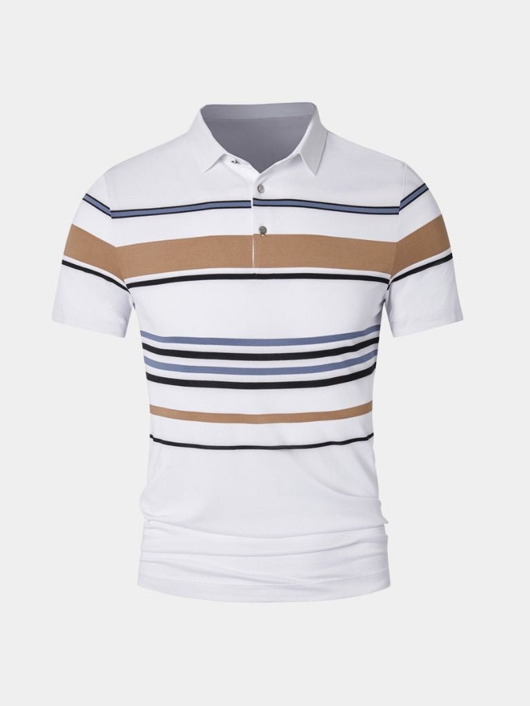Riley - White Polo with Multicolour Stripes