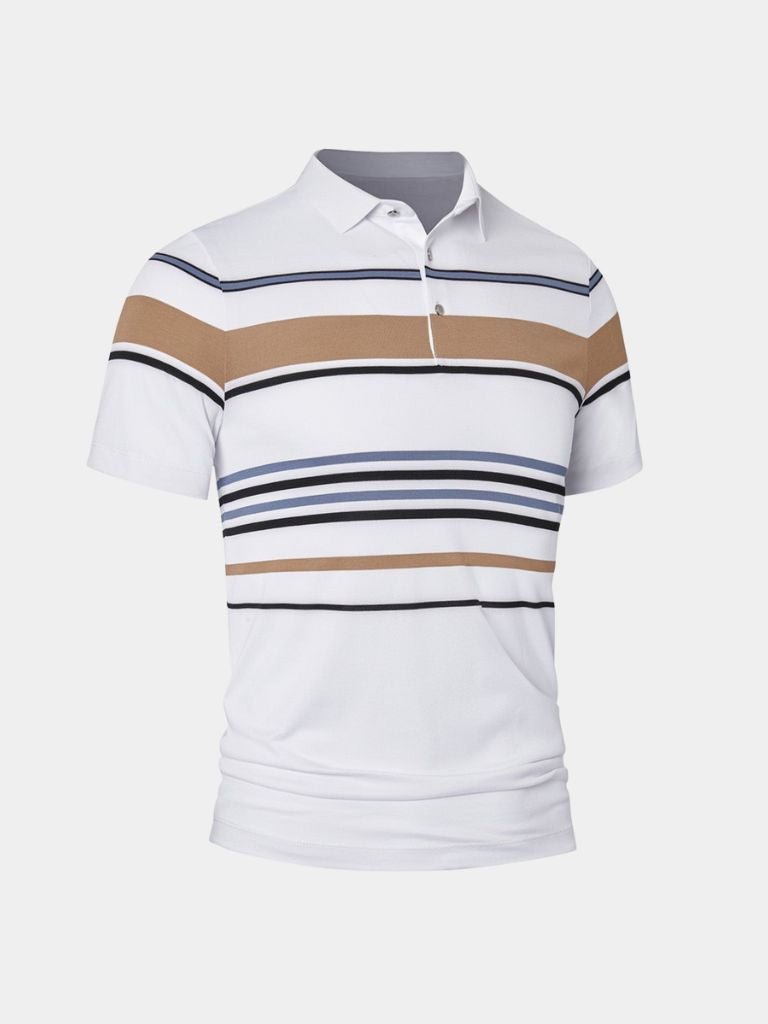 Riley - White Polo with Multicolour Stripes