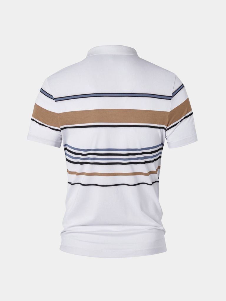 Riley - White Polo with Multicolour Stripes