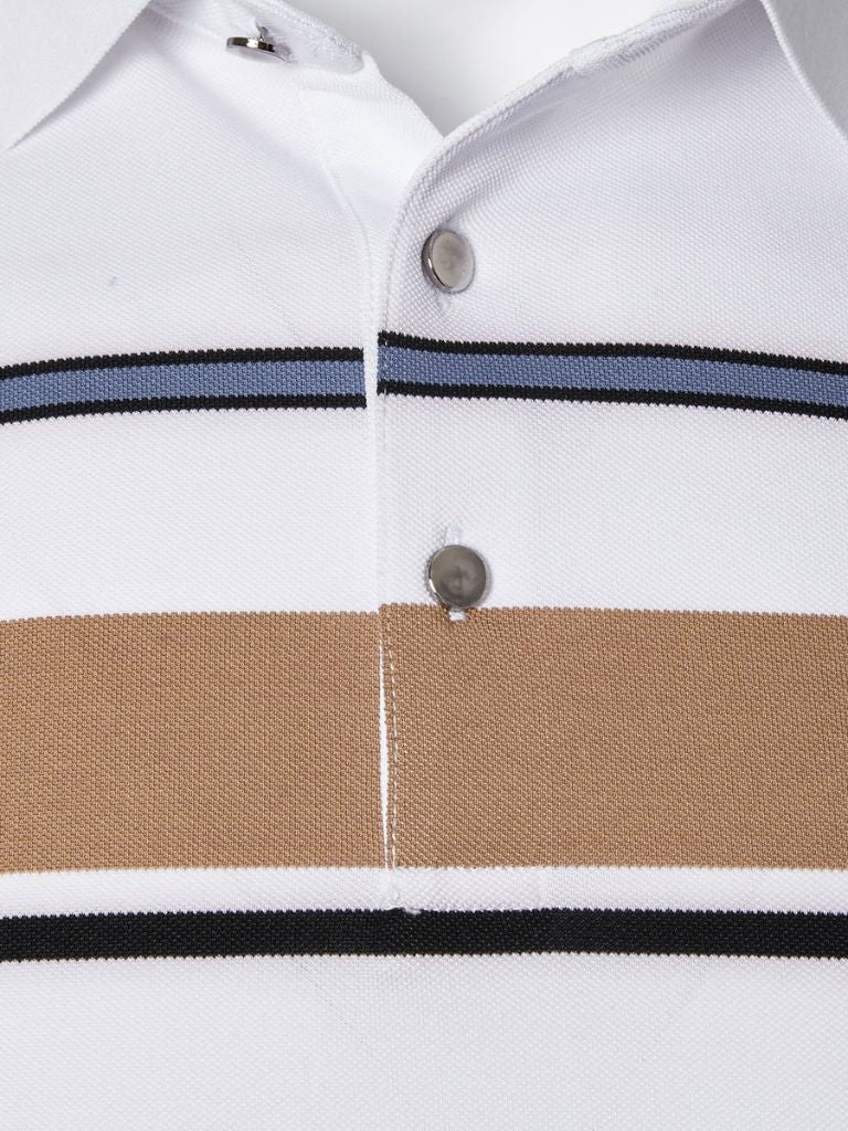 Riley - White Polo with Multicolour Stripes
