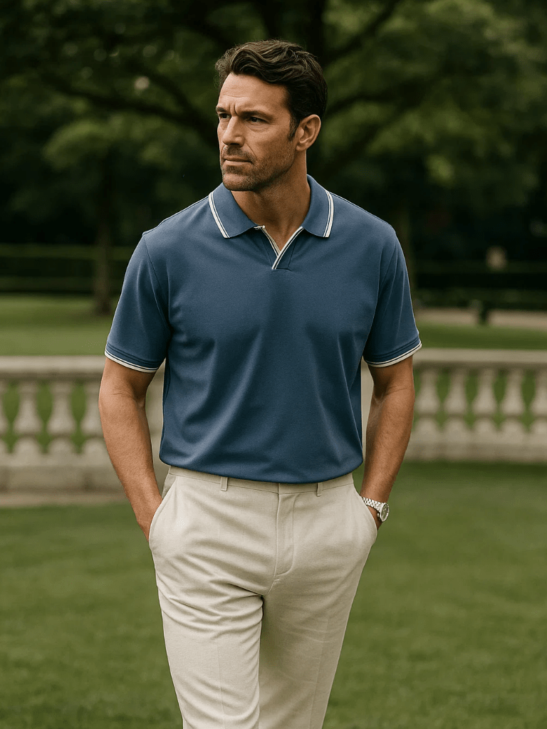 Scott - Black Open Collar Polo