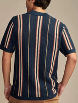 Sean - Cream Striped Knit Polo with Button Placket