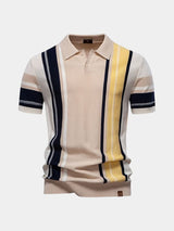 Spencer - Beige Retro Vertical Stripe Polo