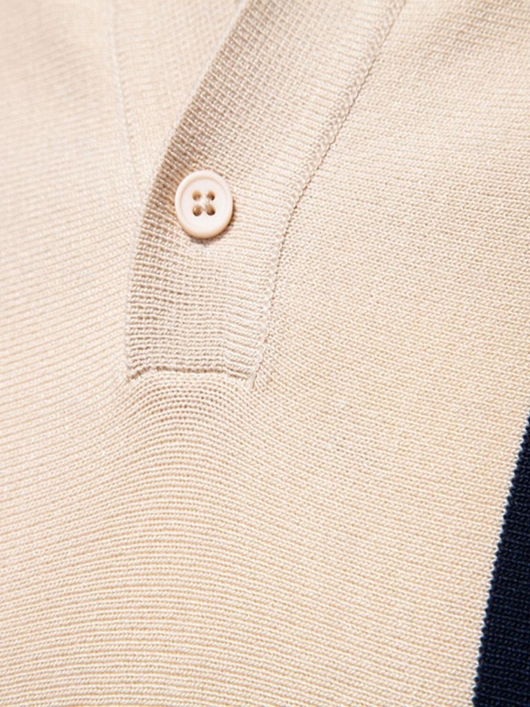 Spencer - Beige Retro Vertical Stripe Polo