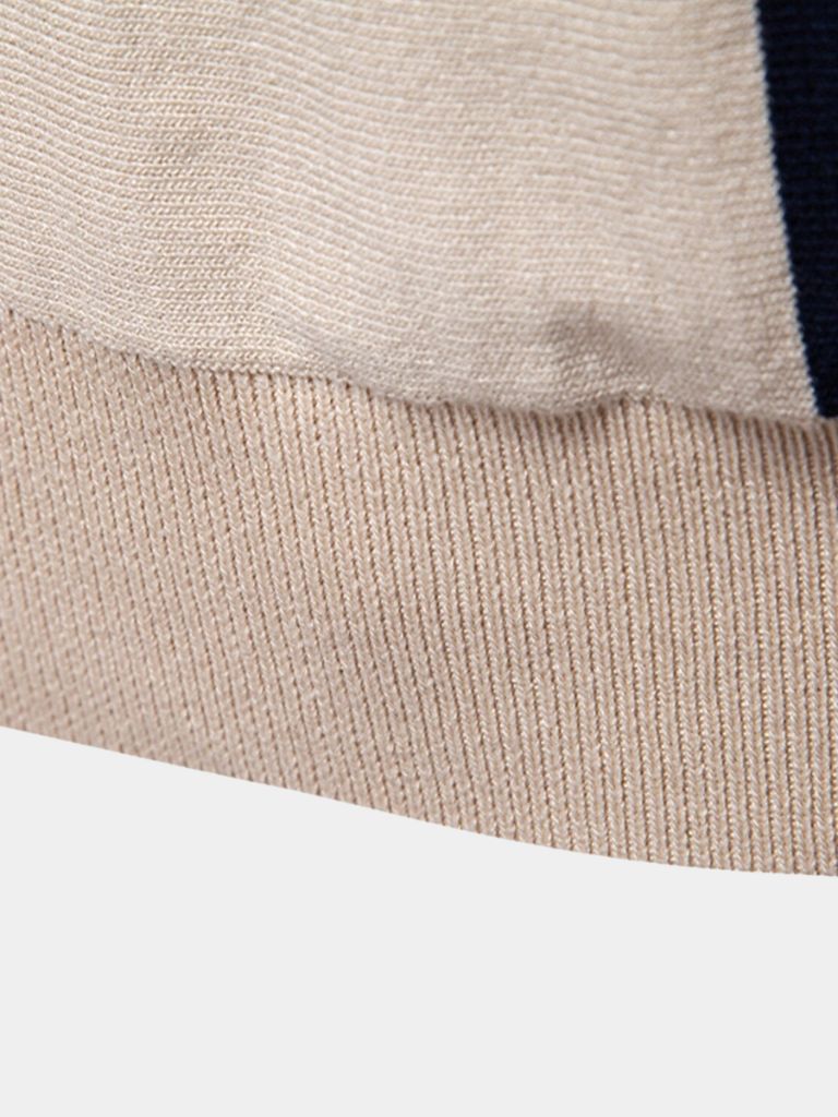 Spencer - Beige Retro Vertical Stripe Polo