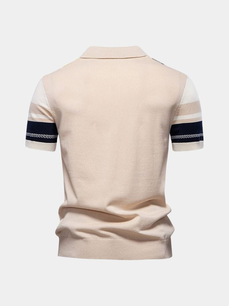 Spencer - Beige Retro Vertical Stripe Polo