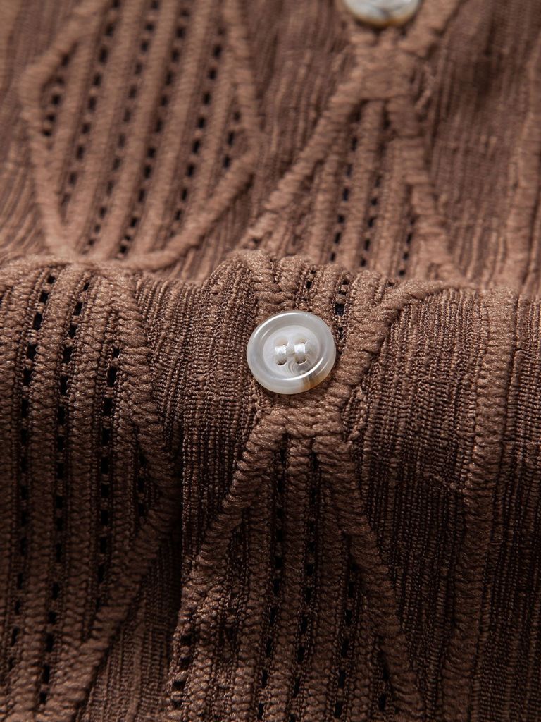 Wade - Brown Textured Shirt with Revere Collar
