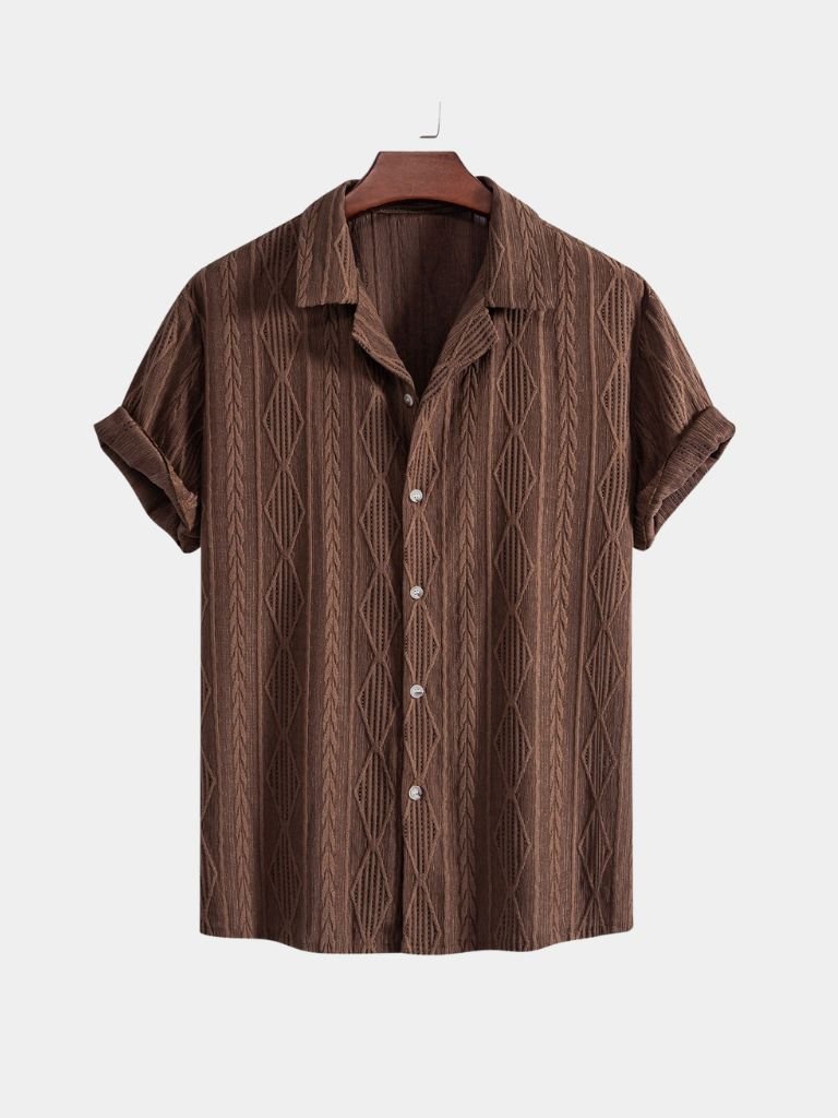 Wade - Brown Textured Shirt with Revere Collar