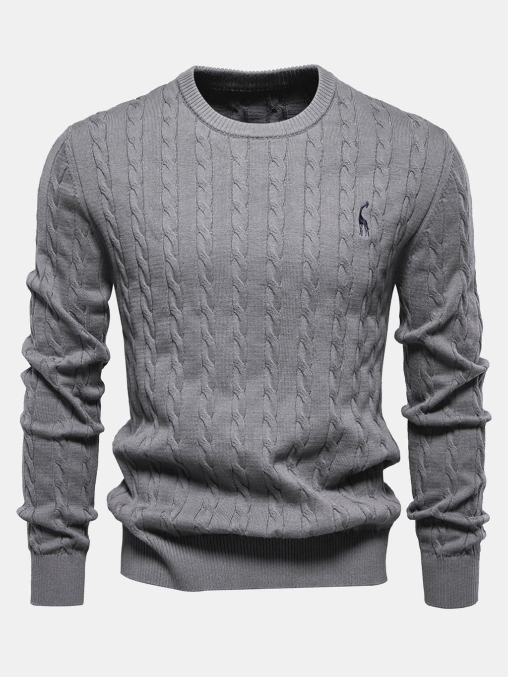 Rhys - Cable Knit Jacquard Sweater with Giraffe Embroidery