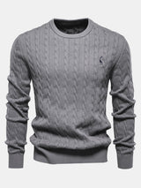 Rhys - Cable Knit Jacquard Sweater with Giraffe Embroidery