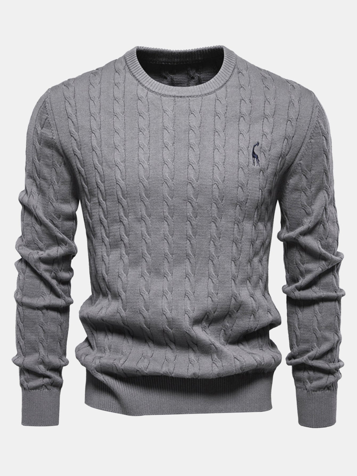 Rhys - Cable Knit Jacquard Sweater with Giraffe Embroidery