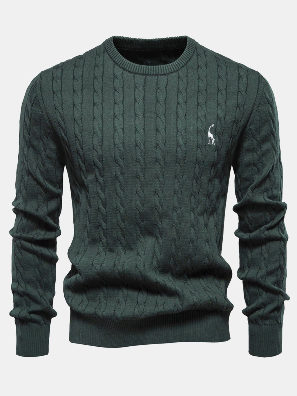 Rhys - Cable Knit Jacquard Sweater with Giraffe Embroidery