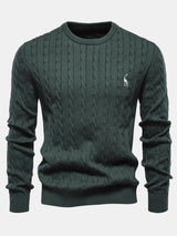 Rhys - Cable Knit Jacquard Sweater with Giraffe Embroidery